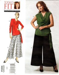 1334 EZ Vogue BETZINA BIAS  DRAPED TIE TOP,  WIDE LEG FLARE PANTS PATTERN ABC-GHIJ Uncut